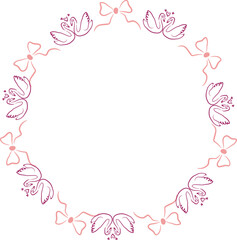 Romantic Circular Wreath Frame with Swan Couples and Pink Bows
