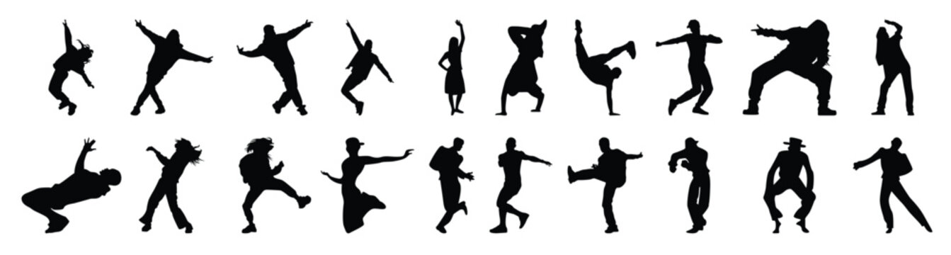 break dance party icon silhouette set