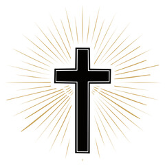 Religious Cross with Radiating Rays - Simple Design Element for Christian Faith Concepts