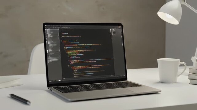 Laptop Coding Session - A Modern Workspace Scene.