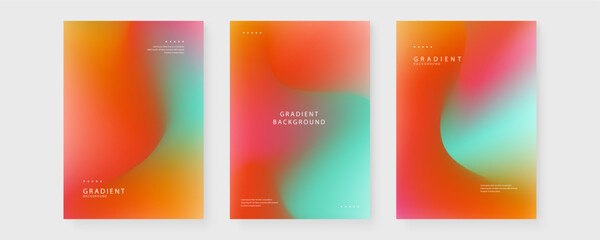 Collection of three abstract posters featuring soft liquid mesh gradients in warm orange pink and teal tones for modern branding © Badr Warrior