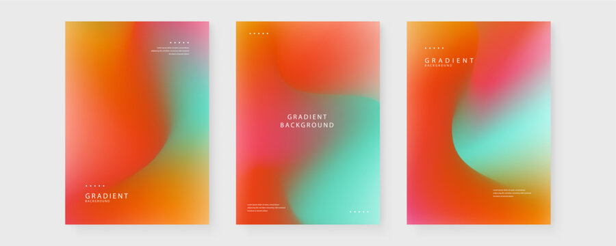 Collection of three abstract posters featuring soft liquid mesh gradients in warm orange pink and teal tones for modern branding