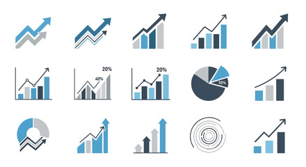 Financial growth graph icon collection for business reports
