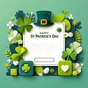Vector illustration of Happy St Patricks Day social media feed template with copy space area banner in a paper cut style with space for text, created with generative ai