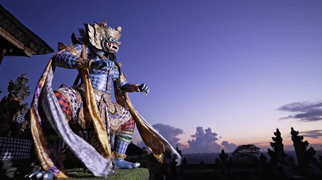 Large Statue of Hindu Deity at Dusk.