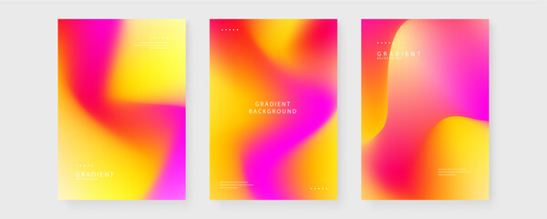Fototapeta premium Collection of three stylish vertical posters with vibrant pink and yellow fluid shapes for branding