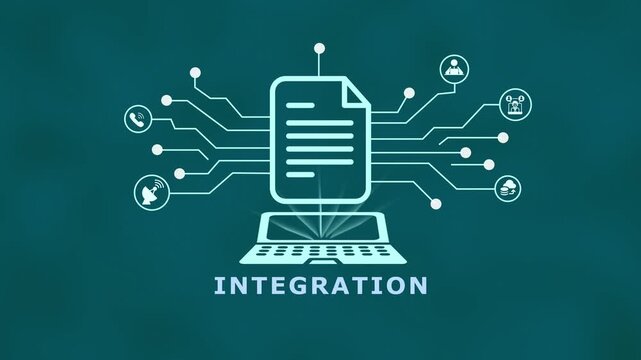 System integration concept with cloud document platform, connected enterprise applications and modern IT infrastructure.