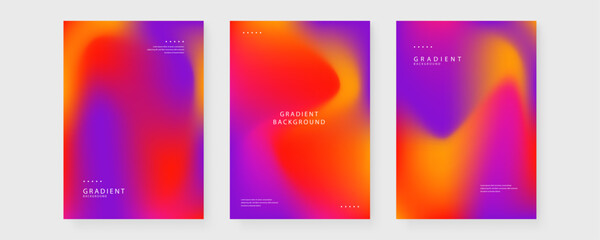Fototapeta premium Collection of vertical posters featuring a warm aesthetic of orange and purple mesh gradients