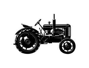 Obraz premium Silhouette of an old-fashioned tractor in dark, agricultural machine representation