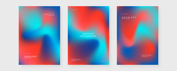Obraz premium Trio of abstract posters featuring high-energy red and cyan blue fluid gradients with clean white typography