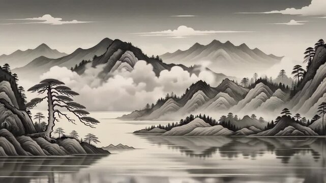 Ink painting landscape and ancient style landscape materials
