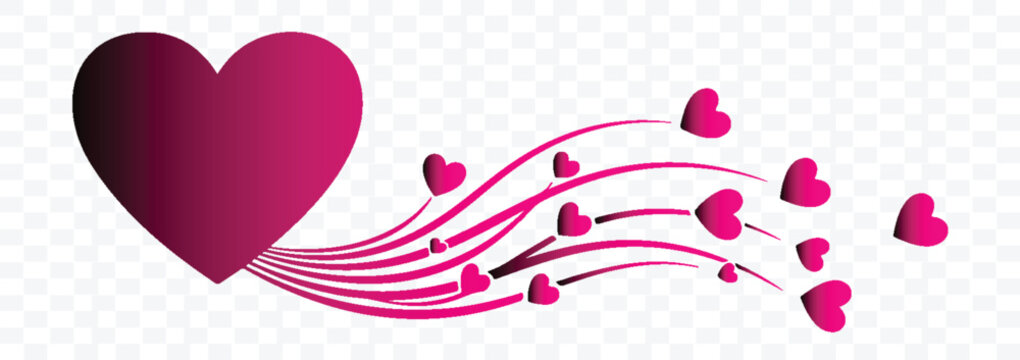 A large pink heart with a gradient effect, surrounded by smaller floating hearts and swirling pink lines