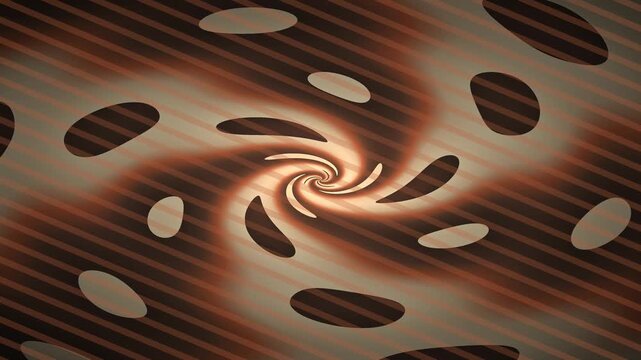 Abstract swirling pattern with oval shapes and warm brown and beige tones creating a hypnotic visual effect.