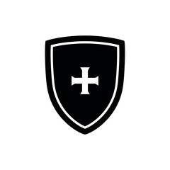 Obraz premium Black shield with white cross icon illustration.