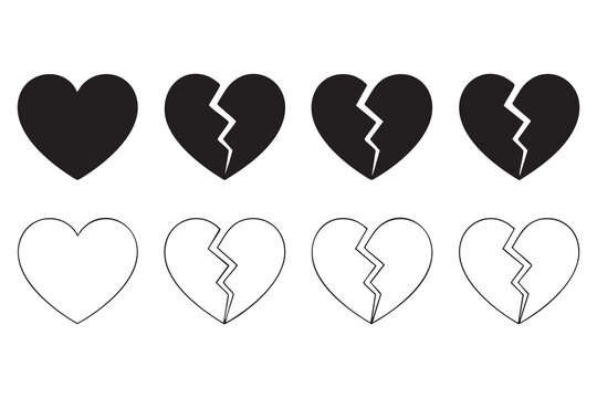 Heartbreak love outline and solid icons for relationship crisis themes