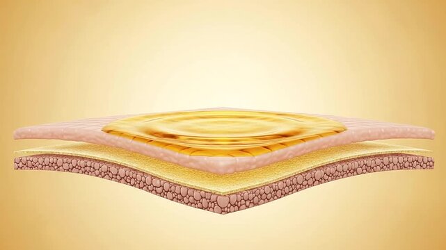 Detailed cross-section of human skin with hair follicles and layers, illustrating anatomy and biology, presented on a vibrant gradient yellow background for educational purposes.