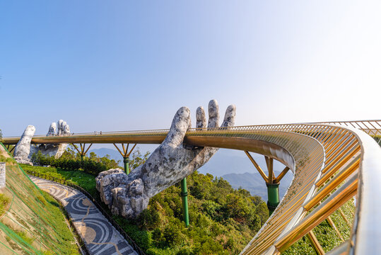 da nang ,VIETNAM- May 03:The most beautiful Viewpoint golden Bridge in da nang,vietnam,hill station and resort located in the Mountains west of the city of Da Nang, in central Vietnam.