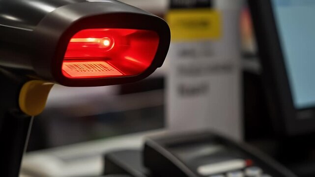 Barcode Scanner in Retail Environment - Scanning Products at Checkout.