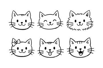 Cute Cat Faces Doodle Collection.