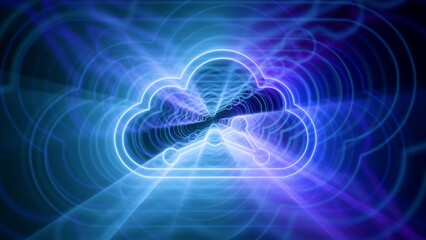 Obraz premium Glowing digital cloud computing symbol 3d illustration representing data storage and online network on futuristic blue background