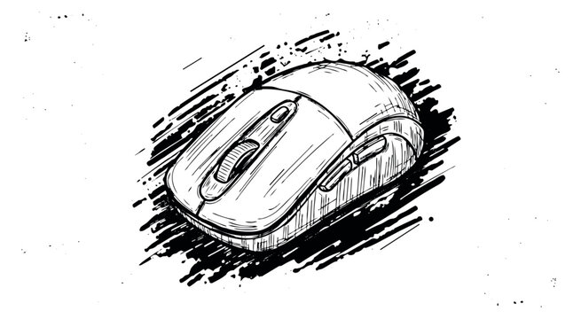 Hand drawn illustration of a computer mouse depicting a modern input device for digital interaction