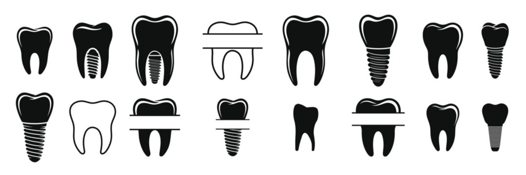  dental implants and teeth silhouettes set tooth implant svg