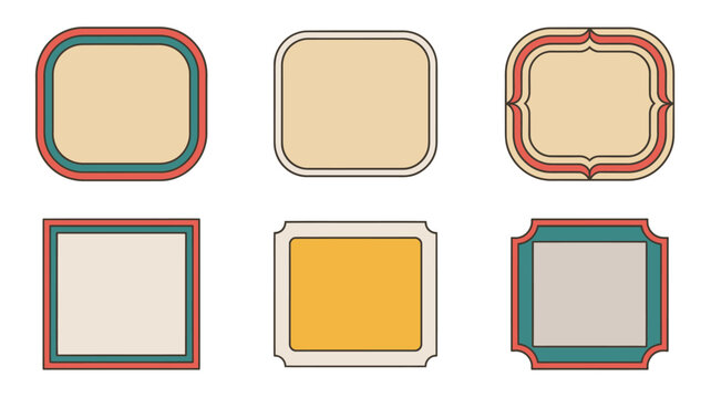 Retro square frame label vector pack with rounded corners, layered border styles, blank templates for scrapbook, invitation, poster layout design