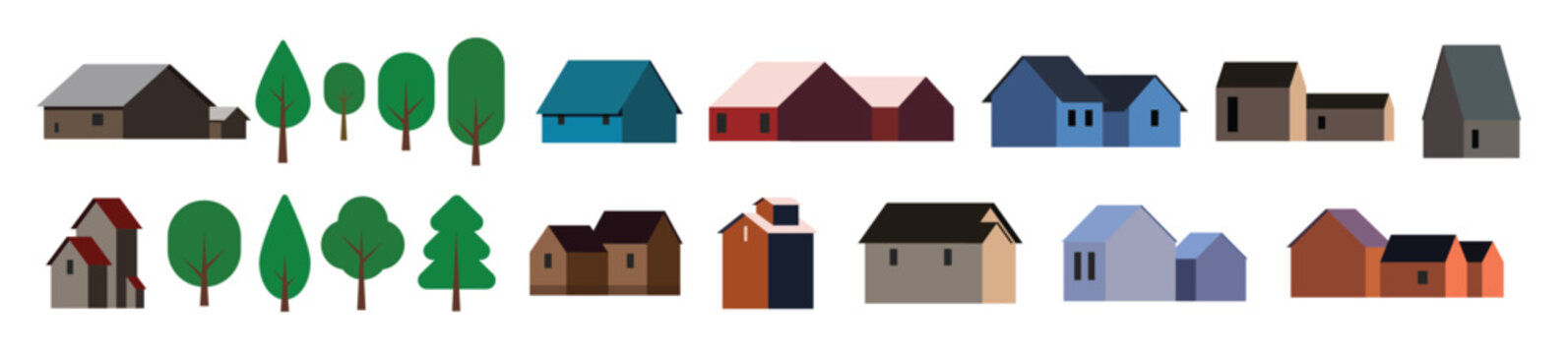 houses and building set flat colored city buildings 