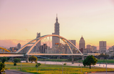  tourist attractions in the city park of taiwan, Asia business concept image, panoramic modern cityscape building in taiwan.