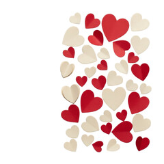 Red and white hearts scattered On Transparent Background