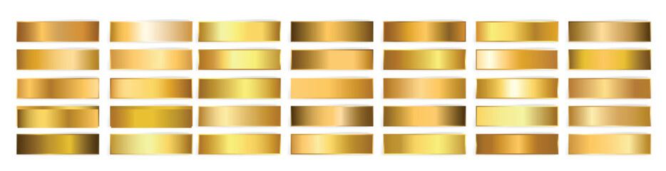 Collection of golden metallic gradient. Brilliant plates with gold effect. Vector illustration