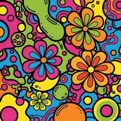 Psychedelic Flower Power Seamless Pattern Retro 60s Background