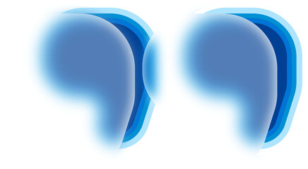 Fototapeta premium Abstract, ethereal, light blue quotation marks rendered with soft gradients and layered transparent effects on a clean white background, symbolizing ideas, concepts, or dialogue.