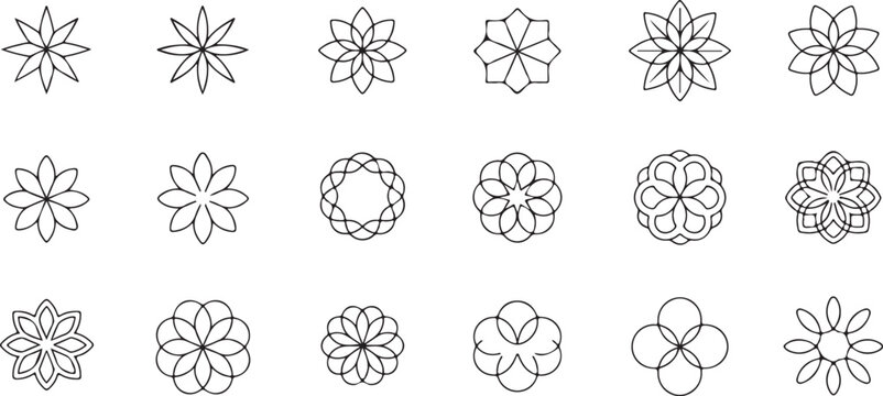 mandala set of radial rosette motifs for branding use