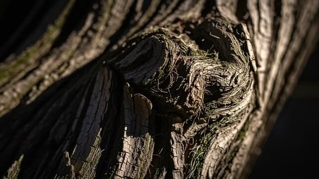 Closeup of twisted tree bark texture.