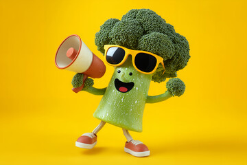 メガホンを持って応援するブロッコリーのキャラクター。元気とキャンペーンのコンセプト