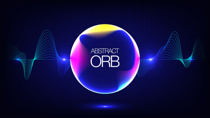 Abstract futuristic neon orb glowing light effect with digital sound wave. Modern technology and sci-fi concept background