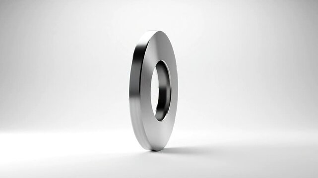 Metal Washer Rotating on White Background.