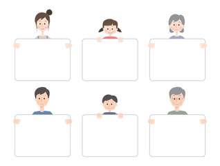 パネルを持っている笑顔の三世代家族