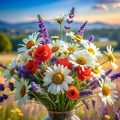 Vibrant wildflower bouquet in a serene meadow