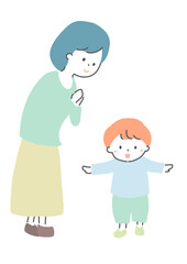 歩く子供を見守る母親　イラスト