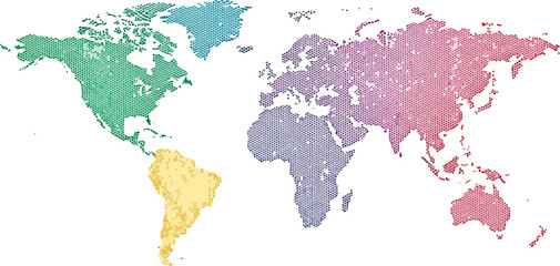 Fototapeta premium Discover a vibrant world map with colorful continents on a clean white background, perfect for educational or business use