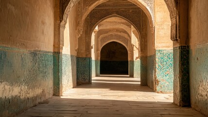Fototapeta premium Historic Interior Architecture with Arches and Sunlight in an Abandoned Space
