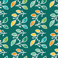 Obraz premium Seamless pattern with leaves. Vector hand-drawn illustration.