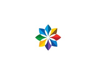 Obraz premium A vibrant, abstract flower design composed of eight petals, each a different color of the rainbow, on a clean white background