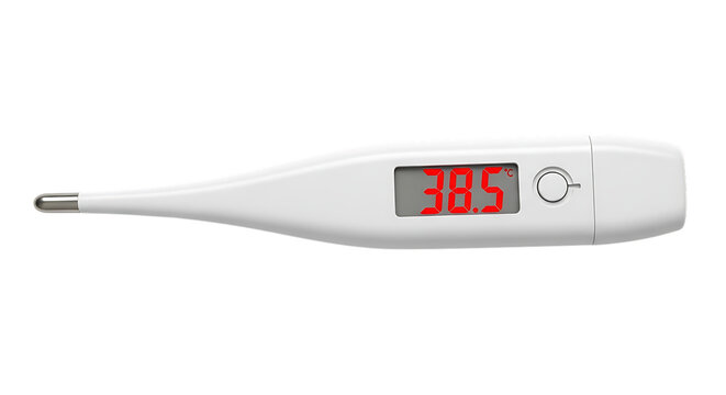 Digital Thermometer Showing Fever 38.5 Degrees