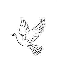 Obraz premium Minimalist, single-line drawing of a dove in flight, wings outstretched, against a clean, white background