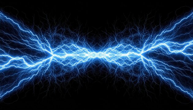 Dynamic blue lightning strikes against a black backdrop, creating a dramatic display of raw power