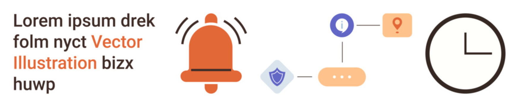 Notifications, scheduling, connectivity, alerts, workflow, digital management. Bell icon, flowchart clock. Notifications and scheduling concepts with alerts and time management symbols