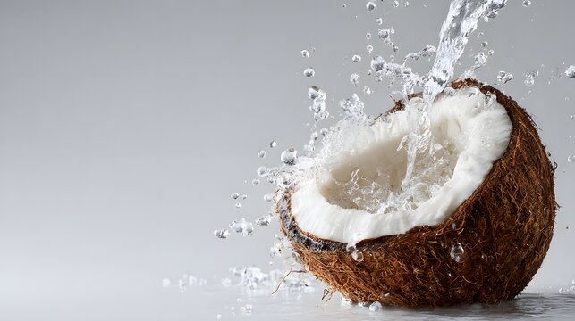 Fresh Coconut with Water Splash - Tropical Refreshment and Hydration.